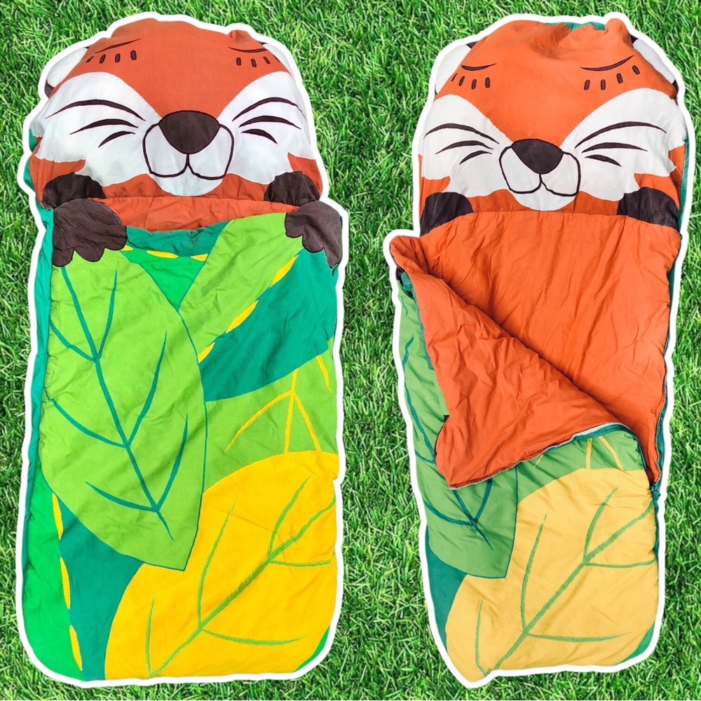 Zip-Up Fox Sleeping Bag, Toddler Bedroll, Child Sleep Sack with Built-In Pillow